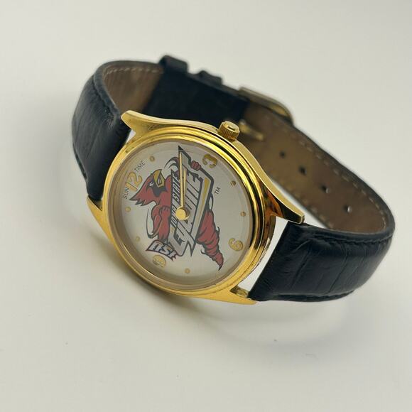 ISU Gold Tone Black Leather Women’s Watch Working New Battery - Picture 4 of 8